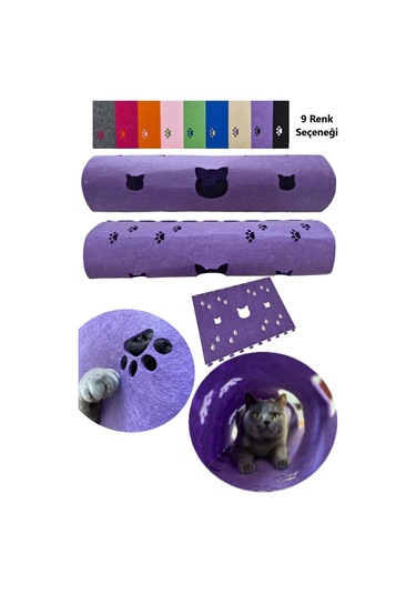 Kedi Oyuncağı Tüneli 1. Kalite 3mm Keçeden Geçmeli Kedi Ve Pati Figürlü 9 Renk A8