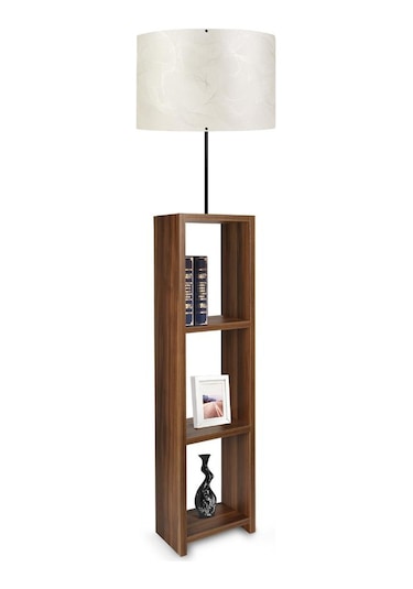 Dekoratif Raflı Ceviz Mdf Lambader Krem Pvc Silindir Başlık Krem