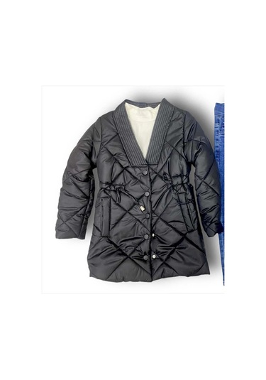 Riccotarz Kız Çocuk Yakası Şerit Ve Üzeri Kare Dikiş Detaylı Cepli Çıtçıt Düğme Şişme Siyah Mont Siyah