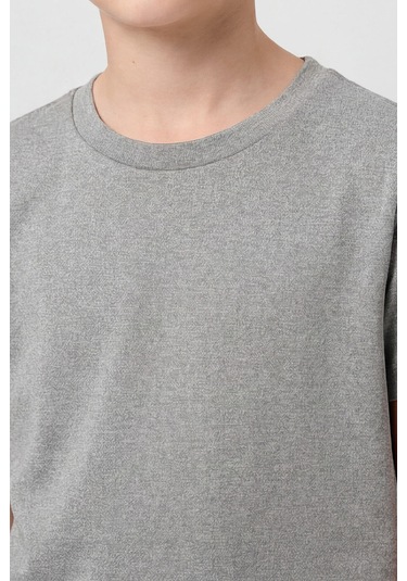 Gri Melanj O Yaka Standart Fit Basic Unisex Çocuk T-shirt - 11328 Grimelanj