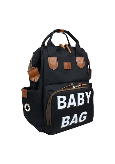 Stylo Monaco Baby Bag Anne Bebek Bakım Sırt Çantası-Beyaz Baskı Siyah