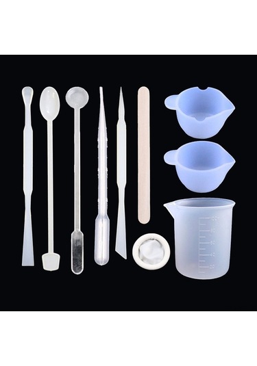 Pazly 39 Parça Dıy Silikon Reçine Ölçüm Kabı Seti 100ml Epoksi Karıştırma Kalıpları Parmak Kılıfları Beyaz Başlangıç Seti Beyaz