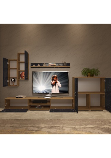 Decoraktiv Eko 6 Mdf Dvd Tv Ünitesi Tv Sehpası Pera - Siyah Mermer