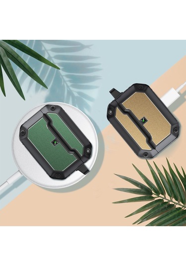 Airpods Uyumlu Pro İçin Kancalı Mecha Donanım Tpu Kulaklık Koruyucu Kılıf Altın