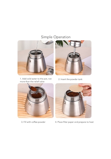 304 Paslanmaz Çelik Moka Pot For Ev Kullanımı Kaiyi Gosterildigi Gibi