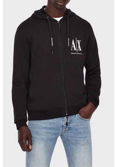 Erkek Regular Fit Fermuarlı Felpa Kapüşonlu Sweatshirt - Siyah Siyah