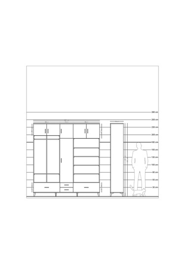 Hyperion Dolap 18 Raflı 4 Çekmeceli Tek Askılı 220x44x243 Aytaşı-antrasit/aytaşı Antrasıt/aytası