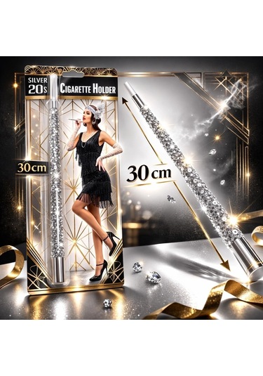 30 Cm Gümüş Payetli Tutacağı 1920 Ler Gatsby Parti Aksesuarı
