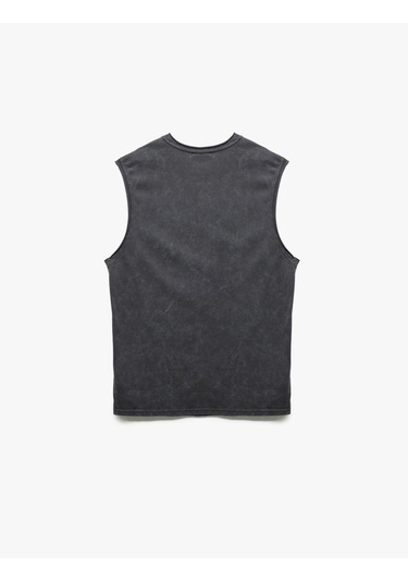 Koton Pamuklu Yıkamalı Bisiklet Yaka Baskılı Kolsuz Tişört Antrasit 5sam30024mk Antrasit