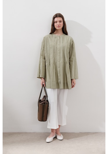 Nervürlü Geniş Kollu Tunik Çağla Çağla