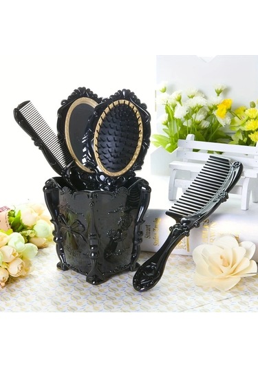 Willowhaven 4 Adet Vintage Saç Bakım Seti - Altın Ayna Saç Masajı Ve Fırça Hediyelik Altın