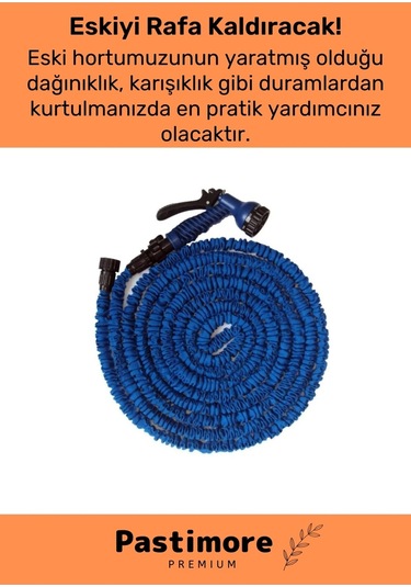 Dayanıklı Kırılmaz 3 Modlu Uzayan Bahçe Sulama Araç Yıkama Hortumu 30 Metre Mavi