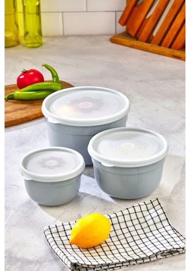 3'lü Hava Geçirmez Saklama Kabı - Gri Gri