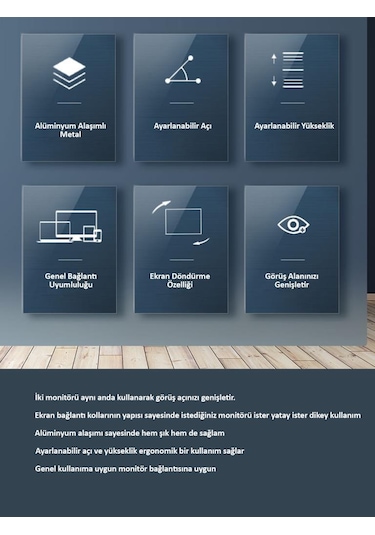 NPO STD7093 10"-27" Notebook Stand ve Vesa Monitör Tutucu Çift Kol - Koyu Gri