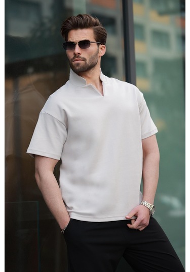 Madmext Taş Rengi Polo Yaka Erkek Basic T-shirt E7145 Taş Rengi