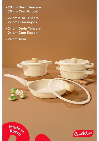 Ceraware Vetta 10 Parça Seramik Yapışmaz Tencere Tava Seti Bej