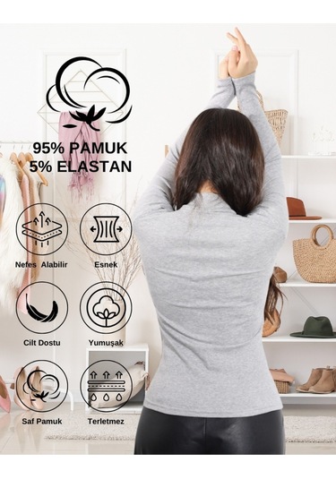 Kaşkorse Yarım Boğaz Body Sweatshirt, Fitilli Kumaş, Likralı, Bordo Gri Melanj