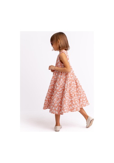Kat Kat Çiçekli Müslin Kız Çocuk Elbise Gül Kurusu Gülkurusu