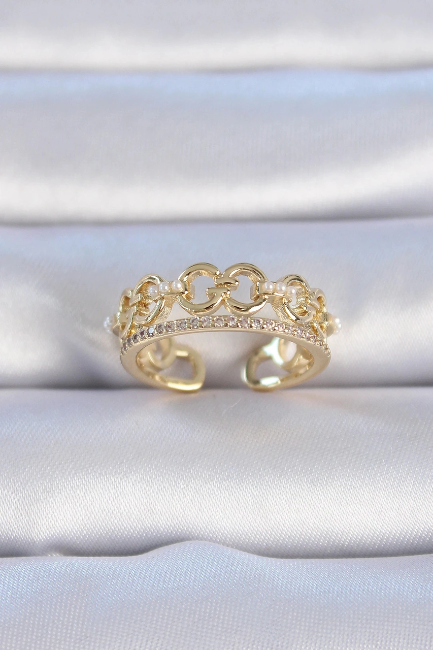 Dodes Pirinç Gold Renk Zirkon Taşlı İnci Detay Kadın Yüzük Tg27byk3334 Çok Renkli