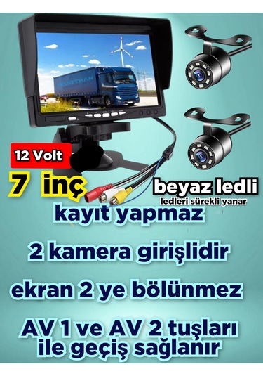 Tarım Araçlarına 7'' Monitör Ve 2 Adet Beyaz Ledli Kamera Seti