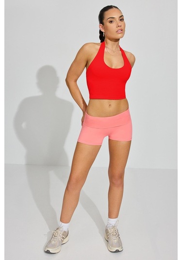 Madmext Kırmızı Halter Yaka Boyun Askılı Crop Top Mg2456 Kırmızı