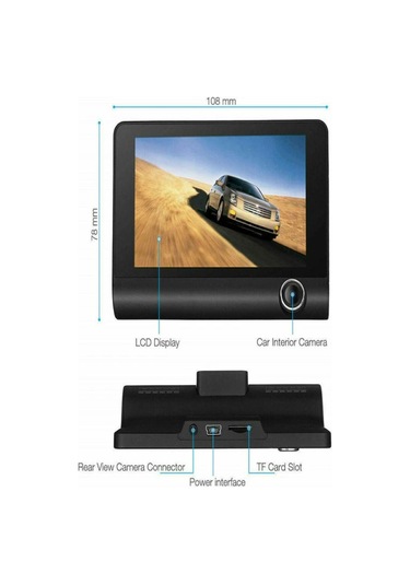 Vkemall Webcam Full Hd Ön Arka Ve İç Üç Lensli Araç Gösterge Paneli Kamerası - Depola Siyah