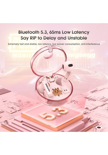 Onıkuma T301 Şeffaf Karikatür Kablosuz Bluetooth Kulaklık Pembe