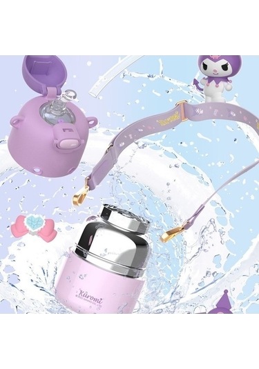 Didadodo Mor Paslanmaz Çocuk Su Şişesi Yalıtımlı 430ml Karikatür Kabı Mor