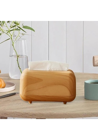 Pazly Suntek Ahşap-rengi Peçete Mendil Kutusu Kapağı Ev Dekoru Jr Ahşap