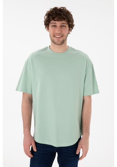U.S. Polo Assn. Erkek Long Fit Bisiklet Yaka Su Yeşili Basic Tişört 50305988-VR048