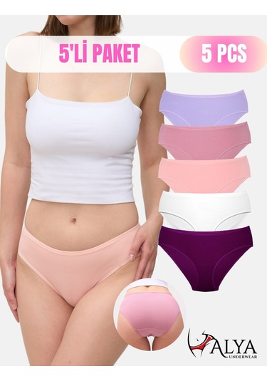 Alya Underwear Kadın Pamuklu Hipster - Slip Külot 5 Farklı Renk 1 Pakette Multicolor-p25