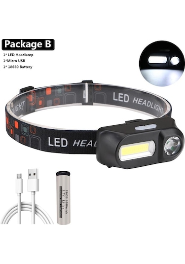 1804 Sensör Xp-g Q5 Far Kamp Kafa Işık Lambası 1 18650 Şarj Edilebilir Pil Led Cob Ampuller Lityum İyon 10 W Package B Siyah