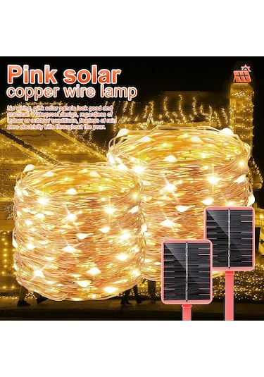 Beyaz Pembe Güneş Panelı Peri Işık Açık Su Geçirmez Işık Noel Çelenk Tatil Partisi Düğün Dekorasyon Işık 7 M/12 M/22 M/32 M 12m 100led Beyaz