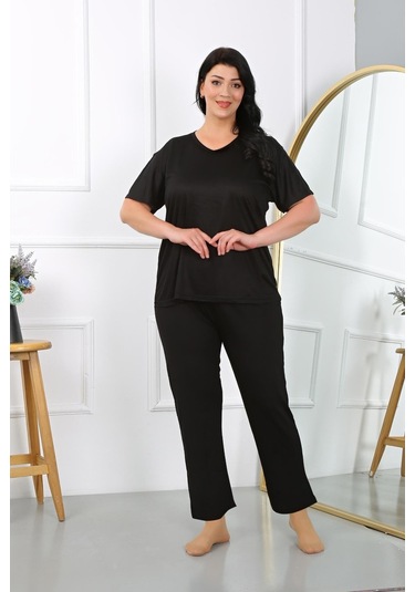 Akbeniz Kadın Büyük Beden Kısa Kol Penye Pijama Takımı Siyah 202405-siyah Siyah Akbeniz Kadın Büyük Beden Kısa Kol Penye Pijama Takımı Siyah 202405-siyah Siyah