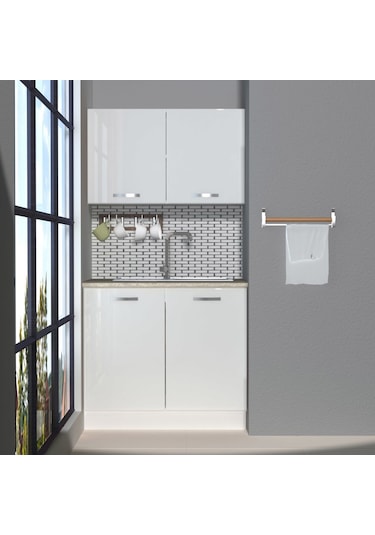 Decoraktiv Mini 90 Mdf Hazır Mutfak Dolabı - Tezgah Dahil - Parlak Beyaz