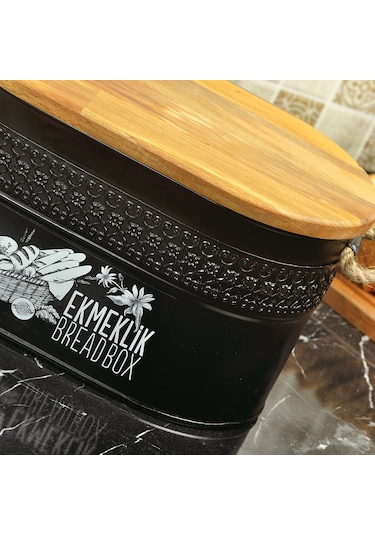 Ferforje Ahşap Kapaklı Kesme Tahtalı Ekmeklik Beyaz
