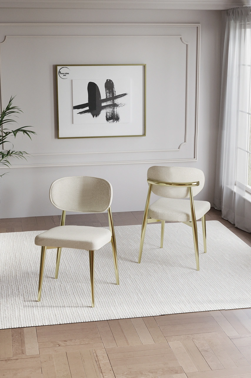 Bohem Polo Mutfak Masası Takımı 6 Kişilik Gold Krem