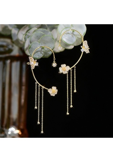 Samdoo Altın Sağ Tekli Kelebek Tassel Gömlek Kulağık, Deliksiz Kulaklık, Fransız Stilinde Modern Kadın Aksesuarı Re2204585 Gold