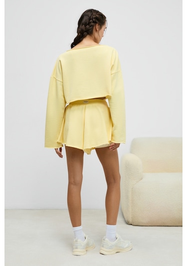 Urban Beat Cybele Kadın Kayık Yakalı Oversize Uzun Kollu Sarı Sweatshirt Sarı