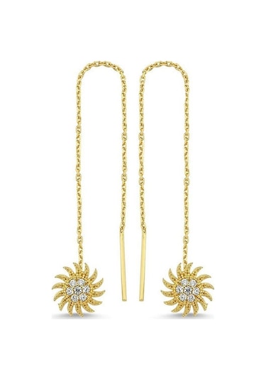 Engingold 14k Altın Güneş Figürlü Sallantılı Zincir Küpe