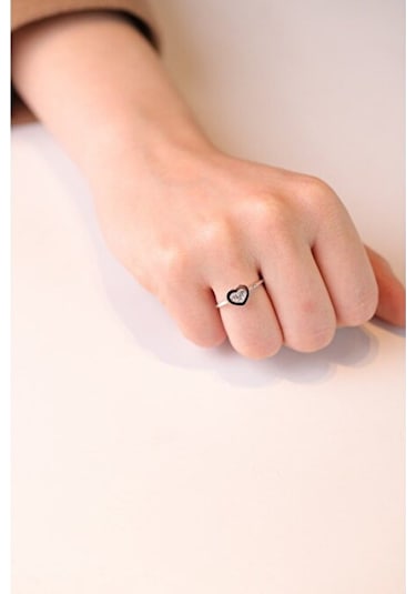 Diamond Line - Gülaylar - Beyaz Altın 8 Ayar Kalp Yüzük (529886406)