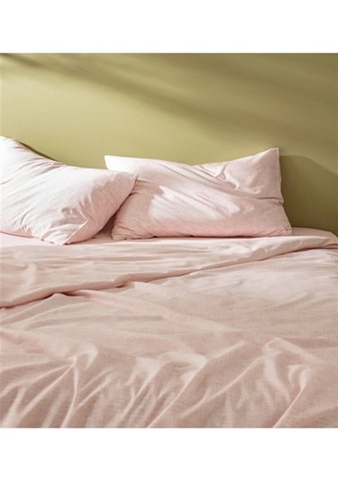 More Home Tek Kişilik Lastikli Çarşaf Nevresim Takımı Pudra Pudra