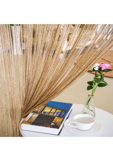 Tenfowee Altıçizgili Parlak Gümüş İpi Pencere Perdesi, 100x200 Cm, Odalar Arası Engel, Şeffaf Vorhang - Altın