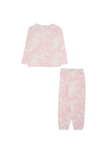 Kız Çocuk Batik Desenli Pamuklu Pijama Takımı-13678 Pembe