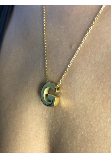 Vog Kişiye Özel Üç Boyutlu Çelik G Harf Sarı Renkdeniz Ve Havuz Suyuna Dayanıklı Paslanmaz Kolye Sarı