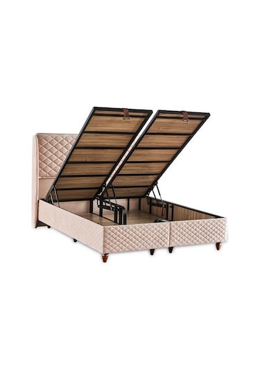 Baklava Lüks Yatak Baza Ve Başlık Seti 200x200 Cm Çift Kişilik Çok Sert Yatak Krem Baza Ve Başlık