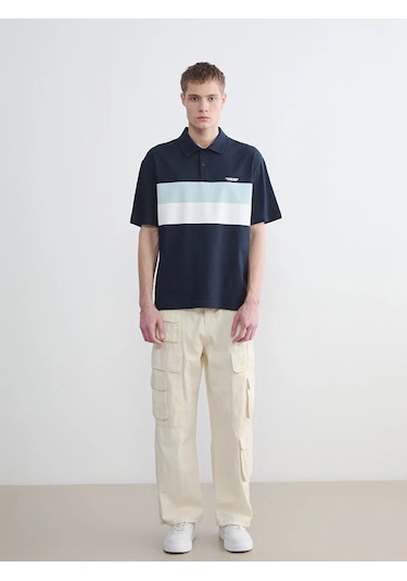 Lc Waikiki Lacivert Polo Yaka Oversize Erkek Penye Tişört