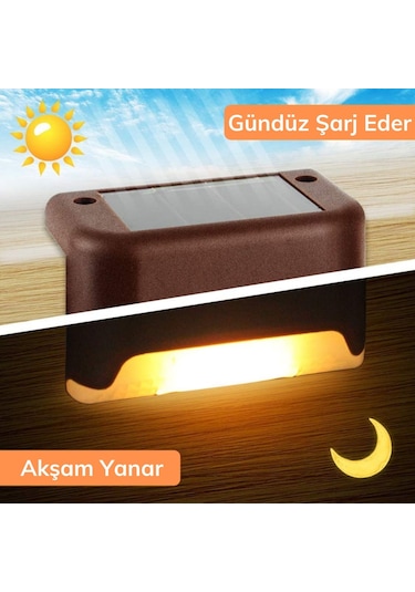 Solar Güneş Enerjili Şarj Edilen Köşebent Merdiven Veranda Bahçe Yolu Led Lamba Işık 4 Adet 4767 Çok Renkli