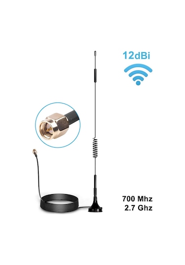 12dbi Dış Mekan Anten Sma Erkek 1.5 Metre Kablo 700Mhz - 2.7GHz Mıknatıslı Gsm Wifi SMA RF Wifi Sinyal Kuvvetlendirici Harici Anten 2G/3G/4G/GSM LTE