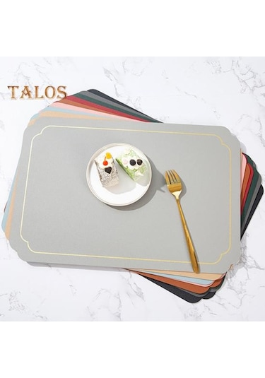 Mavi Dikdörtgen Suni Deri Servis Altlığı Modern Su Geçirmez Isıya Dayanıklı Kaymaz Isı Yalıtımı Bulaşık Makinesinde Yıkanabilir Mavi